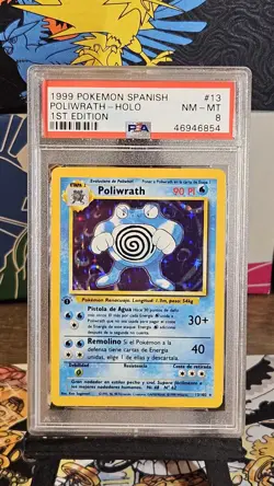 1999 Pokemon Spanish 1st Edition Base Set Poliwrath Holo #13 PSA 8 - Image 1
