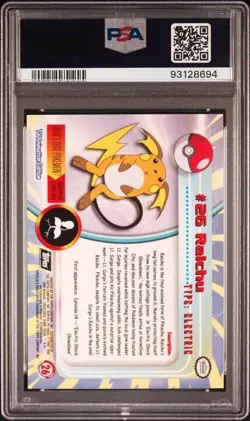 1999 Topps Pokemon T.V. RAICHU FOIL #26 PSA GEM MT 10 - Image 2