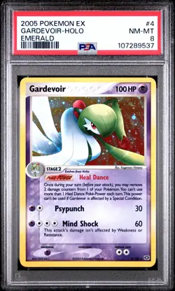 PSA 8 NM/MT 2005 POKEMON EX EMERALD #4 GARDEVOIR-HOLO EMERALD - Image 1