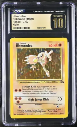 1999 Pokemon Hitmonlee #7 Fossil Holo CGC Pristine 10 Gem Mint (Pop 2) - Image 1