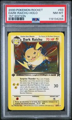 2000 POKEMON ROCKET 1ST ED #83 DARK RAICHU-HOLO PSA 8 - Image 1