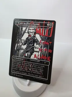 Want To Play A Game Borderless Playtest Card Mtg Regular Finish Saw Horror Movie - Image 1
