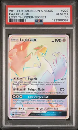 2018 POKEMON SUN & MOON LOST THUNDER SECRET #227 FULL ART/LUGIA GX PSA 10 - Image 1