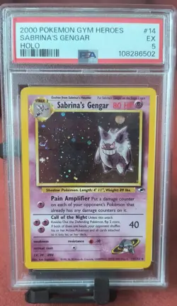 Pokemon TCG Sabrina's Gengar Holo Rare Card 14/132 Gym Heroes PSA 5 EX - Image 1