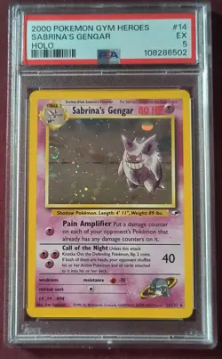 Pokemon TCG Sabrina's Gengar Holo Rare Card 14/132 Gym Heroes PSA 5 EX - Image 2