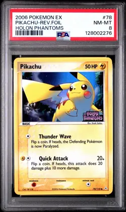 2006 POKEMON EX HOLON PHANTOMS #78 PIKACHU-REVERSE FOIL PSA 8 - Image 1