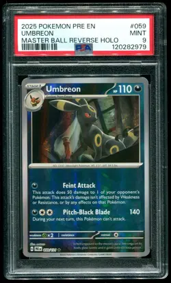 PSA 9 Umbreon Master Ball Reverse Holo Prismatic Evolutions 2025 Pokemon #059 - Image 1