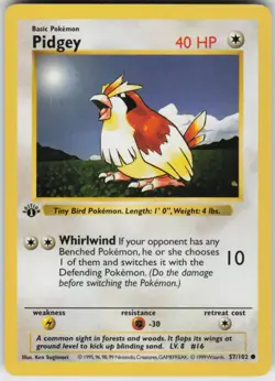 Pokemon TCG Pidgey 057/102 Base Set (Shadowless) Common card 1st Edition LP - Image 1