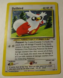 Pokemon TCG Neo Revelation Delibird Holo Card 5/64 Played 2000 Collectible - Image 1