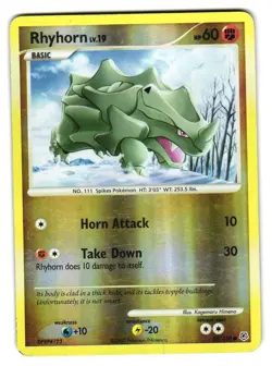 Rhyhorn Lv.19 Diamond & Pearl Reverse Holo 95/130 Pokemon Card 2007-- 1 Crease - Image 1