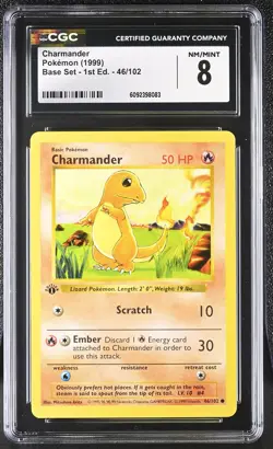 CGC 8 Charmander 1999 Base Set 1st Edition Shadowless 46/102 Pokemon Card - Image 1