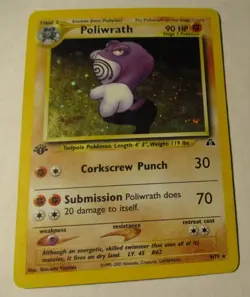 Pokemon TCG Neo Discovery Poliwrath 9/75 Holo Card 1st Edition 2001 Played - Image 2