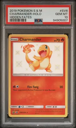 2019 POKEMON SUN & MOON HIDDEN FATES #SV6 CHARMANDER-HOLO PSA 10 - Image 1