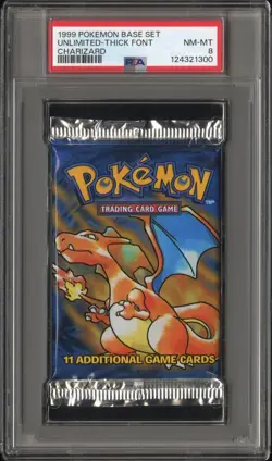 1999 Pokemon Base Set Booster Pack PSA 8 Charizard Art - Image 1
