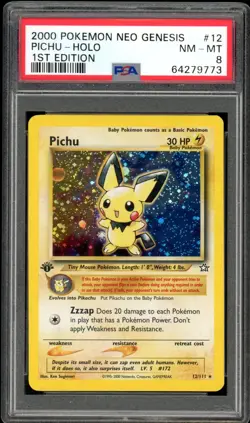 2000 Pokemon Neo Genesis 1st Edition #12 Pichu Holo PSA 8 NM-MT - Image 1