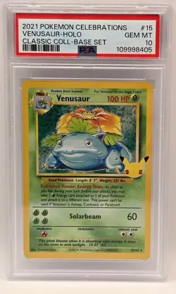 PSA 10 Pokemon Venusaur Celebrations 2021 #15 Classic Collection Gem Mint Slab - Image 1