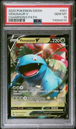 PSA 10 GEM MINT Venusaur V 001/073 Champion's Path HOLO RARE 2020 Pokemon Card - Image 1