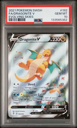 2021 POKEMON SWORD & SHIELD EVOLVING SKIES #192 FULL ART/DRAGONITE V PSA 10 - Image 1