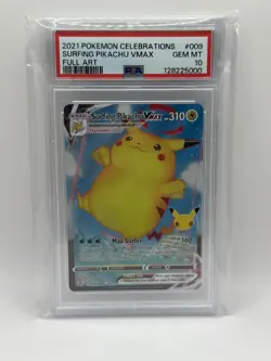 Surfing Pikachu VMAX FULL ART Holo #009- 2021 Pokemon SWSH Celebrations PSA 10 - Image 1