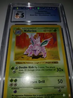 NIDORINO SHADOWLESS CGC 8.5 BASE SET 1999 POKEMON 37/102 NINTENDO WOTC WIZARDS - Image 2