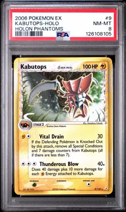 Pokemon 2006 EX Holon Phantoms Kabutops #9 Holo PSA 8 - Image 1