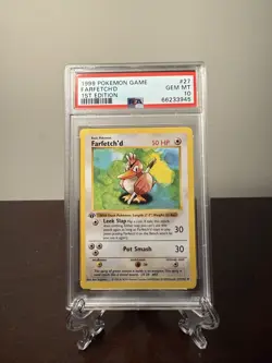 Pokemon PSA 10 GEM MINT Farfetch'd 1st Edition Base Set Shadowless 1999 Card #27 - Image 1