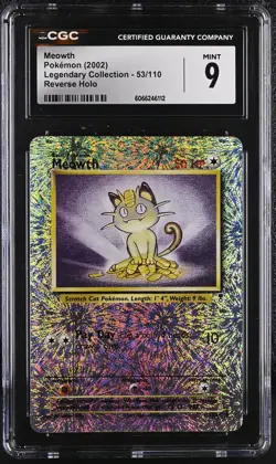 CGC 9 MINT Meowth 2002 Legendary (Collection) 53/110 Reverse Holo Pokemon Card - Image 1