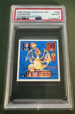 1996 AMADA POKEMON JPN STICKER COLL #006 CHARIZARD PSA 8 - Image 1