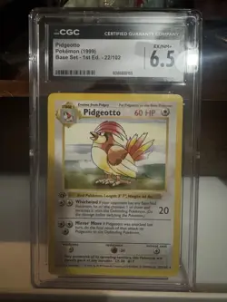 CGC 6.5 EX/NM+ First Edition Shadowless Pidgeotto 1999 Pokemon Base Set 22/102 - Image 1