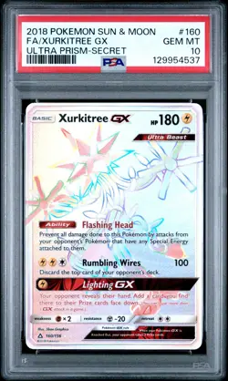 2018 POKEMON SUN & MOON ULTRA PRISM SECRET #160 FULL ART/XURKITREE GX PSA 10 - Image 1