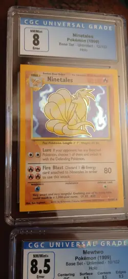 Pokemon Cgc Graded 8 Error Base Set Holo Ninetails Square Corners Misprint - Image 1