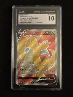 Pokemon Dragonite v Full Art Holo Card 191/203 Evolving Skies CGC 10 - Image 1