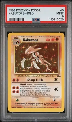 1999 Pokemon Unlimited Fossil # 9 Kabutops Holo PSA 9 Card MINT! Trusted Seller! - Image 1