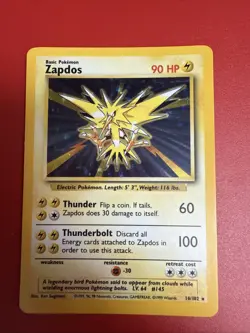 Pokemon TCG Zapdos Base Set Holo Unlimited Rare Card 16/102 LP Condition - Image 1