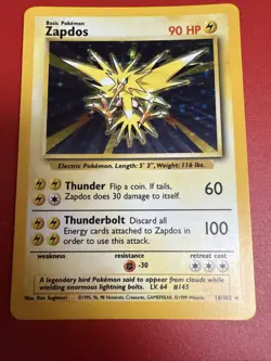 Pokemon TCG Zapdos Base Set Holo Unlimited Rare Card 16/102 LP Condition - Image 3