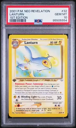 PSA 10 GEM MINT Lanturn 32/64 Neo Revelation 1st First Edition 2001 WOTC Pokemon - Image 1