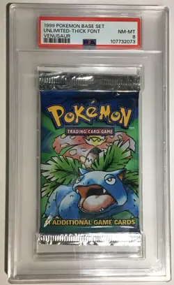 Pokemon 1999 Base Set Booster Pack Unlimited - Venusaur Art - Sealed PSA 8 - Image 1