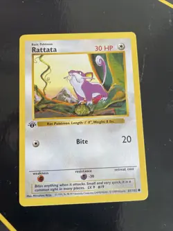 Pokemon Card Rattata Shadowless Base Set 1st Edition Common 61/102 Excellent - Image 1