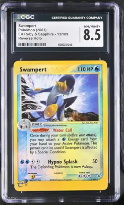 CGC 8.5 Swampert 2003 EX Ruby & Sapphire 13/109 Reverse Holo Pokemon Card - Image 1