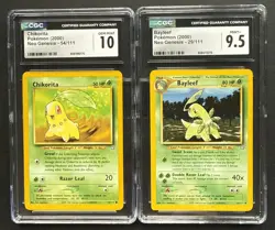 Pair Pokemon TCG Chikorita 54/111 & Bayleef 29/111 Neo Genesis CGC Graded - Image 1