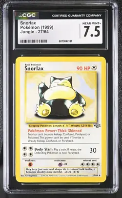 CGC 7.5 Snorlax 1999 Jungle 27/64 Pokemon Card - Image 1