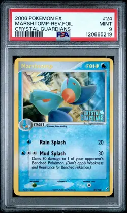 2006 POKEMON EX CRYSTAL GUARDIANS #24 MARSHTOMP-REVERSE FOIL PSA 9 - Image 1