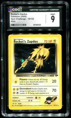 CGC 9 Rocket's Zapdos Holo Rare Gym Heroes 2000 Pokemon Card #15 - Image 1