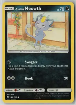 Alolan Meowth 128/236 Pokemon Cosmic Eclipse Common Near Mint Card (NM) 1 - Image 1