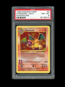 Pokemon PSA 8 NM-MINT Charizard Shadowless Base Set 1999 Holo Card 4/102 - Image 1