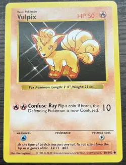 Shadowless Vulpix 068/102 Base Set Pokemon TCG WOTC Near Mint - Image 1