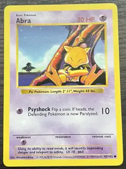 Shadowless Abra 043/102 Pokemon TCG WOTC Base Set NEAR MINT - Image 1