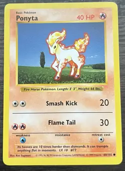 Shadowless Ponyta 60/102 Pokemon TCG WOTC Base Set MINT - Image 1