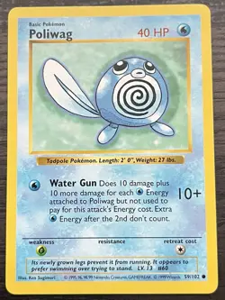 Shadowless Poliwag 059/102 Pokemon TCG WOTC Base Set LP - Image 1