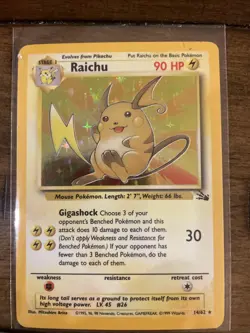 Pokemon TCG Raichu Fossil Holo Rare Card 14/62 Vintage 1999 - Image 1